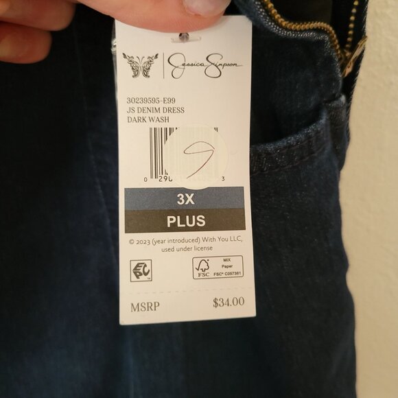 Jessica Simpson Denim Overall Dress 3X Plus Size With Pockets & Smocked Back - Picture 7 of 8